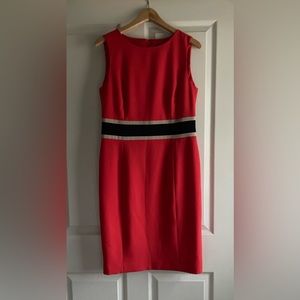 Mid 2000’s orange, grey, & black form fitting work dress